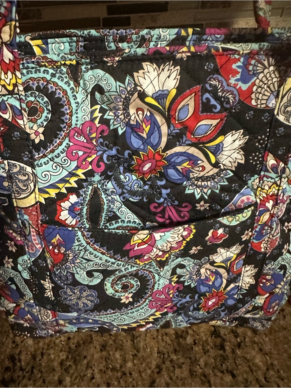 Waverly Quilted Floral Paisley Tote - Black Multi